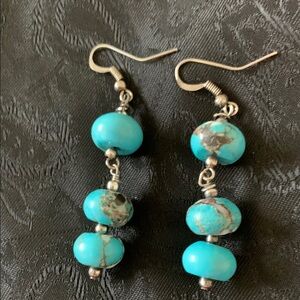 Turquoise and Silver Beaded Earrings with Silver Findings